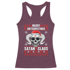 Satan Claus Skull Antichristmas Racerback Tank Top Dark Humor Holiday 666 Skull and Horns TS02 Maroon Print Your Wear