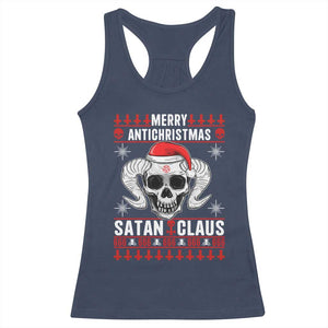 Satan Claus Skull Antichristmas Racerback Tank Top Dark Humor Holiday 666 Skull and Horns TS02 Navy Print Your Wear