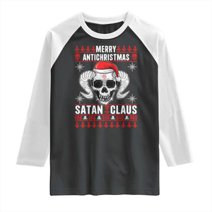 Satan Claus Skull Antichristmas Raglan Shirt Dark Humor Holiday 666 Skull and Horns TS02 Black White Print Your Wear