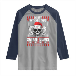 Satan Claus Skull Antichristmas Raglan Shirt Dark Humor Holiday 666 Skull and Horns TS02 Sport Gray Navy Print Your Wear