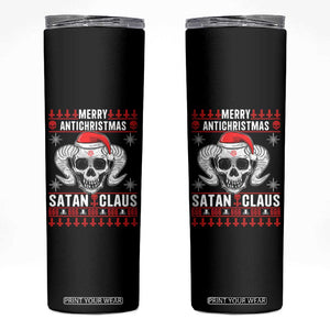 Satan Claus Skull Antichristmas Skinny Tumbler Dark Humor Holiday 666 Skull and Horns TS02 Black Print Your Wear
