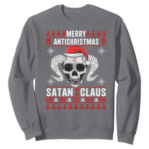 Satan Claus Skull Antichristmas Sweatshirt Dark Humor Holiday 666 Skull and Horns TS02 Charcoal Print Your Wear