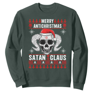 Satan Claus Skull Antichristmas Sweatshirt Dark Humor Holiday 666 Skull and Horns TS02 Dark Forest Green Print Your Wear