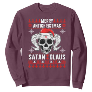 Satan Claus Skull Antichristmas Sweatshirt Dark Humor Holiday 666 Skull and Horns TS02 Maroon Print Your Wear