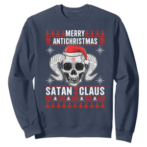Satan Claus Skull Antichristmas Sweatshirt Dark Humor Holiday 666 Skull and Horns TS02 Navy Print Your Wear
