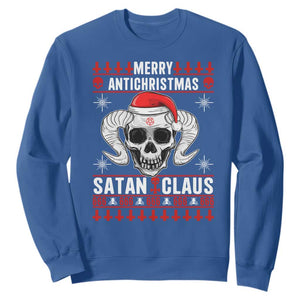 Satan Claus Skull Antichristmas Sweatshirt Dark Humor Holiday 666 Skull and Horns TS02 Royal Blue Print Your Wear