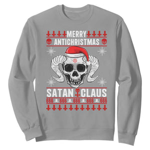 Satan Claus Skull Antichristmas Sweatshirt Dark Humor Holiday 666 Skull and Horns TS02 Sport Gray Print Your Wear