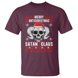 Satan Claus Skull Antichristmas T Shirt Dark Humor Holiday 666 Skull and Horns TS02 Maroon Print Your Wear