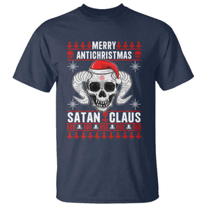 Satan Claus Skull Antichristmas T Shirt Dark Humor Holiday 666 Skull and Horns TS02 Navy Print Your Wear