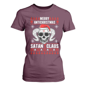 Satan Claus Skull Antichristmas T Shirt For Women Dark Humor Holiday 666 Skull and Horns TS02 Maroon Print Your Wear