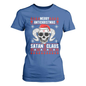 Satan Claus Skull Antichristmas T Shirt For Women Dark Humor Holiday 666 Skull and Horns TS02 Royal Blue Print Your Wear