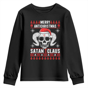 Satan Claus Skull Antichristmas Youth Sweatshirt Dark Humor Holiday 666 Skull and Horns TS02 Black Print Your Wear