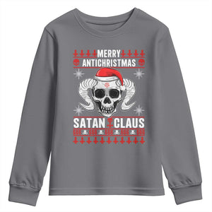Satan Claus Skull Antichristmas Youth Sweatshirt Dark Humor Holiday 666 Skull and Horns TS02 Charcoal Print Your Wear