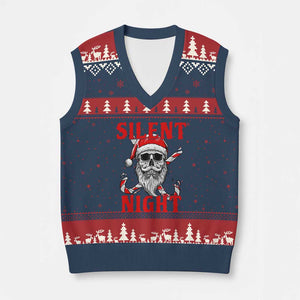 Silent Night Skull Xmas V-Neck Knit Sweater Vest Creepy Santa Gothic Holiday TS02 Navy Red Print Your Wear