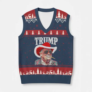 Xmas Trump Cowboy V-Neck Knit Sweater Vest Santa Donald TS02 Navy Red Print Your Wear