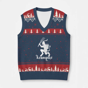 Mythical Krampus V-Neck Knit Sweater Vest Scary Xmas Horror Occult Holiday Eastern Folklore TS02 Navy Red Print Your Wear