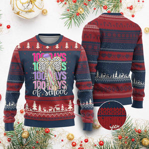 Retro Coquette 100 Days Of School Knit Sweatshirt for Schoolgirls Teacher TS02 Burgundy Print Your Wear
