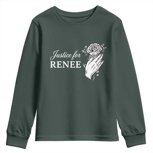 Justice for Renee Youth Sweatshirt Floral Rose Memorial Minneapolis Jane 8 2026 Tribute TS02 Dark Forest Green Print Your Wear