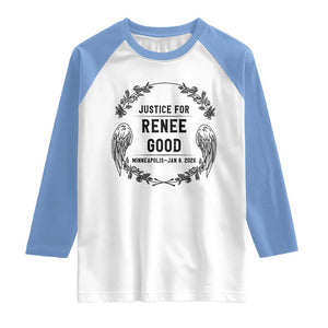 Justice for Renee Good Raglan Shirt Minneapolis January 8 2026 Tribute Memorial Wreath TS02 White Carolina Blue Print Your Wear