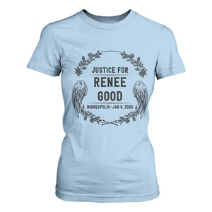 Justice for Renee Good T Shirt For Women Minneapolis January 8 2026 Tribute Memorial Wreath TS02 Light Blue Print Your Wear