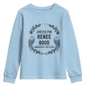 Justice for Renee Good Youth Sweatshirt Minneapolis January 8 2026 Tribute Memorial Wreath TS02 Light Blue Print Your Wear