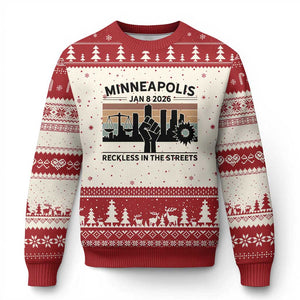 Minneapolis January 8 2026 Justice Movement Ugly Christmas Sweater Reckless in the Streets Protest TS02 Beige Red Print Your Wear