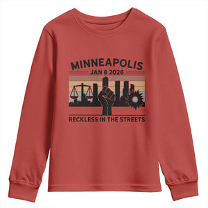 Minneapolis January 8 2026 Justice Movement Youth Sweatshirt Reckless in the Streets Protest TS02 Red Print Your Wear