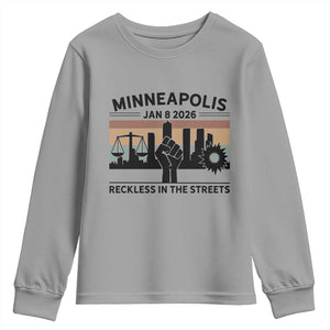 Minneapolis January 8 2026 Justice Movement Youth Sweatshirt Reckless in the Streets Protest TS02 Sport Gray Print Your Wear