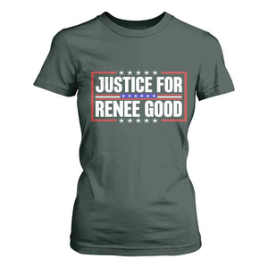 Justice for Renee Good Patriotic T Shirt For Women Minneapolis Jan 8 2026 Memorial Red White and Blue TS02 Dark Forest Green Print Your Wear