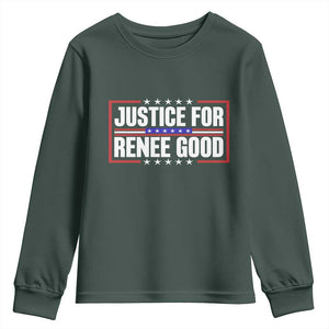Justice for Renee Good Patriotic Youth Sweatshirt Minneapolis Jan 8 2026 Memorial Red White and Blue TS02 Dark Forest Green Print Your Wear
