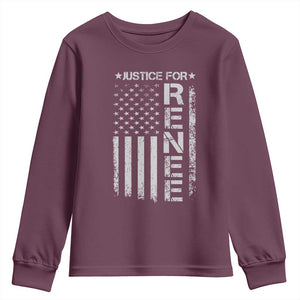 Justice for Renee American Flag Youth Sweatshirt Minneapolis Jan 8 2026 Memorial Tribute TS02 Maroon Print Your Wear