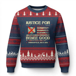Justice for Renee Good Ugly Christmas Sweater Minneapolis Jan 8 2026 American Flag Stop Ice TS02 Navy Red Print Your Wear
