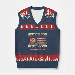 Justice for Renee Good V-Neck Knit Sweater Vest Minneapolis Jan 8 2026 American Flag Stop Ice TS02 Navy Red Print Your Wear