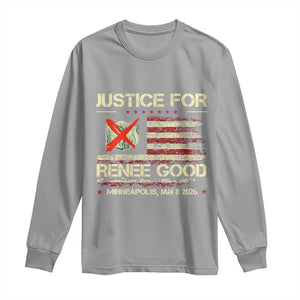 Justice for Renee Good Long Sleeve Shirt Minneapolis Jan 8 2026 American Flag Stop Ice TS02 Sport Gray Print Your Wear