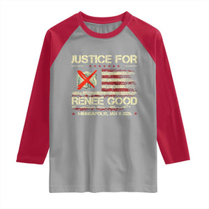 Justice for Renee Good Raglan Shirt Minneapolis Jan 8 2026 American Flag Stop Ice TS02 Sport Gray Red Print Your Wear