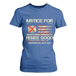 Justice for Renee Good T Shirt For Women Minneapolis Jan 8 2026 American Flag Stop Ice TS02 Royal Blue Print Your Wear