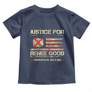 Justice for Renee Good Toddler T Shirt Minneapolis Jan 8 2026 American Flag Stop Ice TS02 Navy Print Your Wear