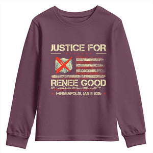 Justice for Renee Good Youth Sweatshirt Minneapolis Jan 8 2026 American Flag Stop Ice TS02 Maroon Print Your Wear