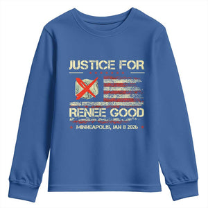 Justice for Renee Good Youth Sweatshirt Minneapolis Jan 8 2026 American Flag Stop Ice TS02 Royal Blue Print Your Wear