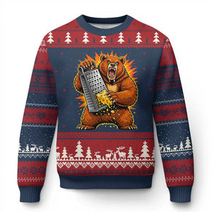 Angry Bear Grating Cheese Grater Hater Fierce Graphic Ugly Christmas Sweater TS02 Navy Red Print Your Wear