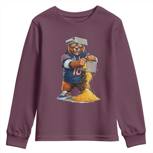 Savage Bear Grating Cheese Graphic Youth Sweatshirt Funny Rivalry Football Fans TS02 Maroon Print Your Wear