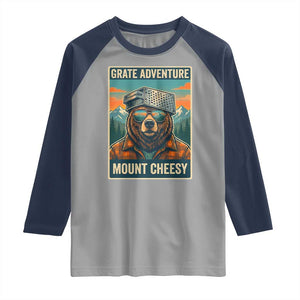 Grate Adventure at Mount Cheesy Vintage Hiking Bear Raglan Shirt Cheese Grate Pun Parody for Foorball Fans TS02 Sport Gray Navy Print Your Wear