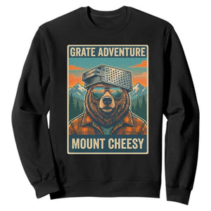 Grate Adventure at Mount Cheesy Vintage Hiking Bear Sweatshirt Cheese Grate Pun Parody for Foorball Fans TS02 Black Print Your Wear