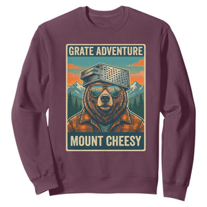 Grate Adventure at Mount Cheesy Vintage Hiking Bear Sweatshirt Cheese Grate Pun Parody for Foorball Fans TS02 Maroon Print Your Wear