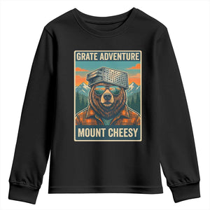 Grate Adventure at Mount Cheesy Vintage Hiking Bear Youth Sweatshirt Cheese Grate Pun Parody for Foorball Fans TS02 Black Print Your Wear