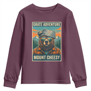 Grate Adventure at Mount Cheesy Vintage Hiking Bear Youth Sweatshirt Cheese Grate Pun Parody for Foorball Fans TS02 Maroon Print Your Wear