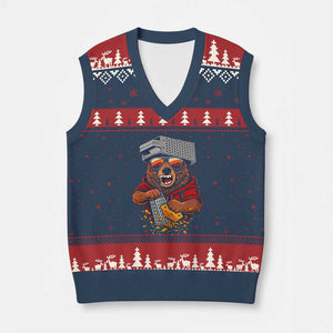 Angry Bear Grating Cheese V-Neck Knit Sweater Vest Grater Rage Crushing for Fierce Football Fans TS02 Navy Red Print Your Wear