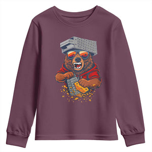Angry Bear Grating Cheese Youth Sweatshirt Grater Rage Crushing for Fierce Football Fans TS02 Maroon Print Your Wear