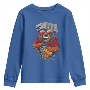 Angry Bear Grating Cheese Youth Sweatshirt Grater Rage Crushing for Fierce Football Fans TS02 Royal Blue Print Your Wear