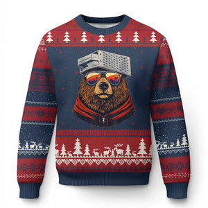 Cheese Grater Bear in Beast Mode Ugly Christmas Sweater Funny Rivalry Art for Hardcore Football Fans TS02 Navy Red Print Your Wear